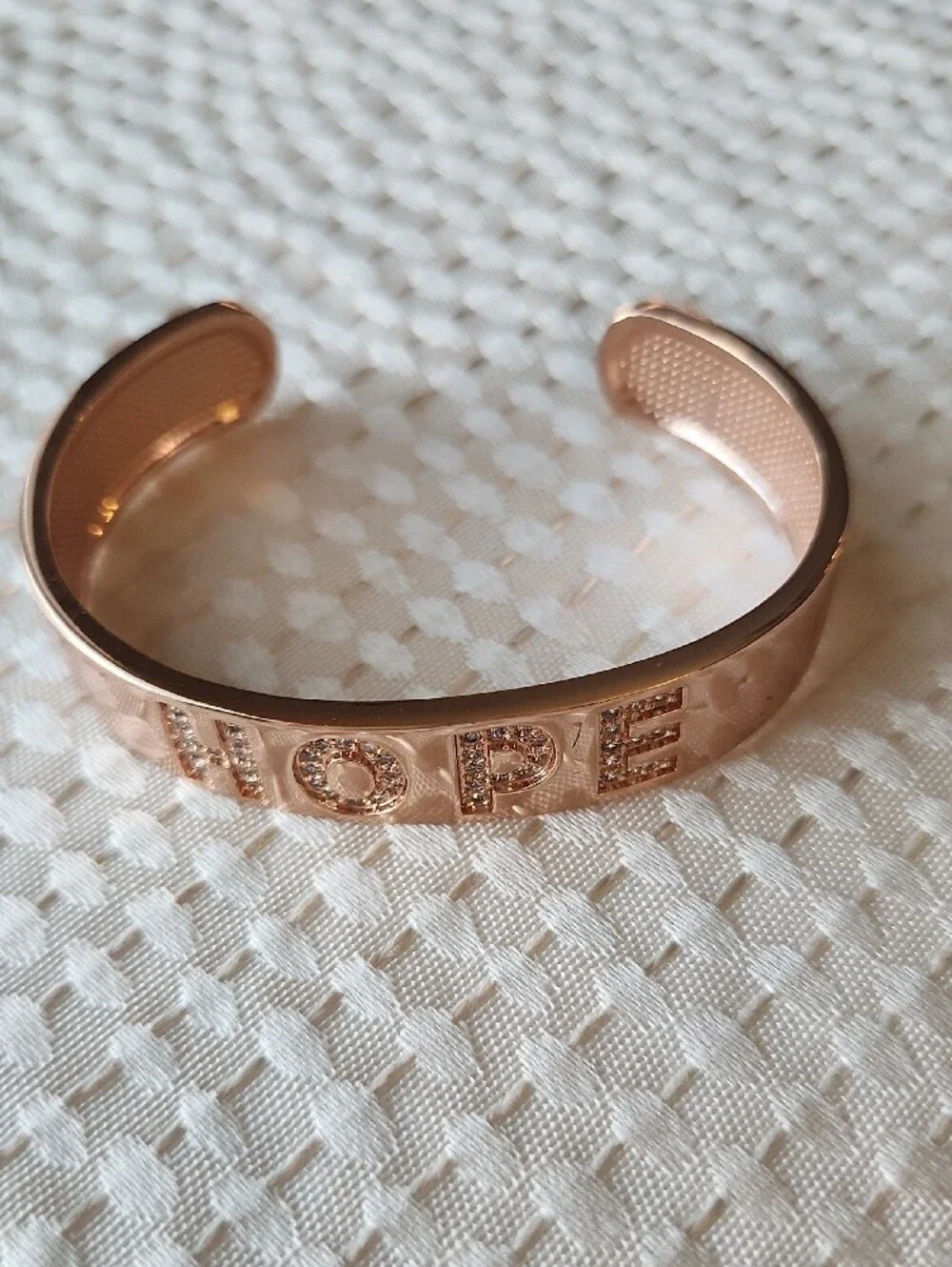 Rose Gold HOPE Cuff Bracelet with Crystal Accents